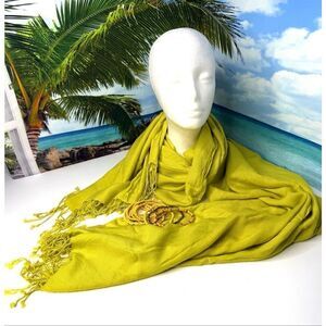 Yellow Pashmina Scarf with Matching Beaded Bracelet Stack – Boho Statement Set